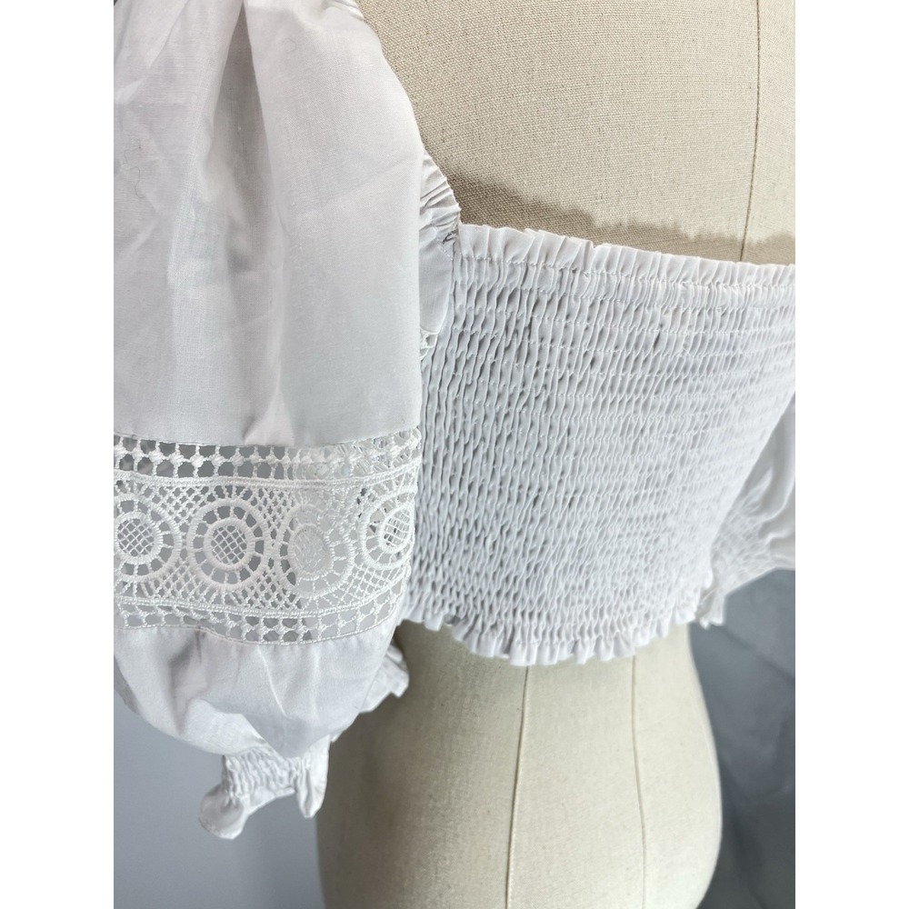 Do+Be White Cropped Top Puff Sleeve Womens Large Drindl Peasant Rencore Romantic - Picture 12 of 15